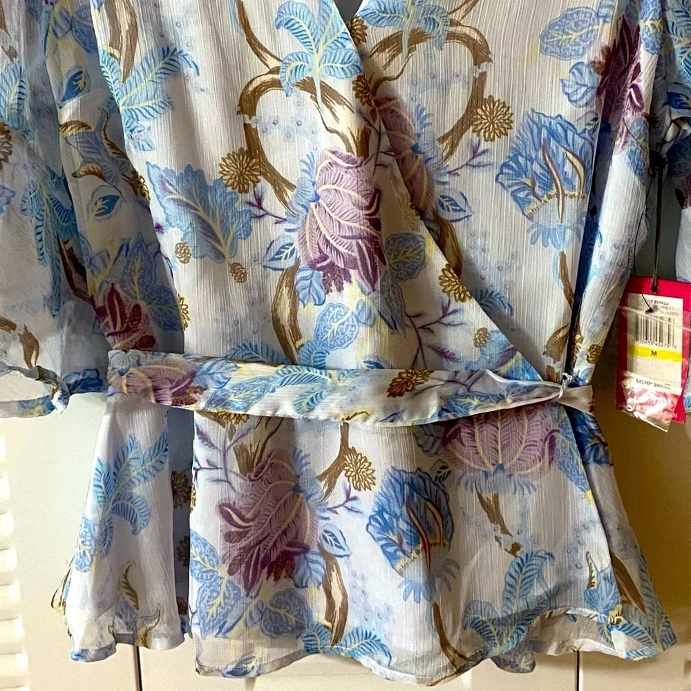 Vince Camuto Wrap Top, Floral, Sz M, Lined, Semi sheer, NWT, Patel, 9139024 - Picture 9 of 16
